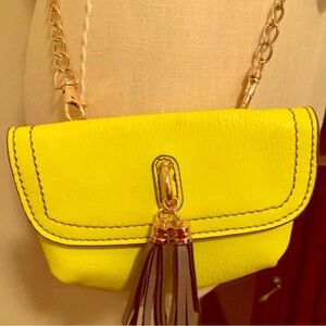 Melie Bianco Yellow Mini Bag with Tassel and Chain Strap